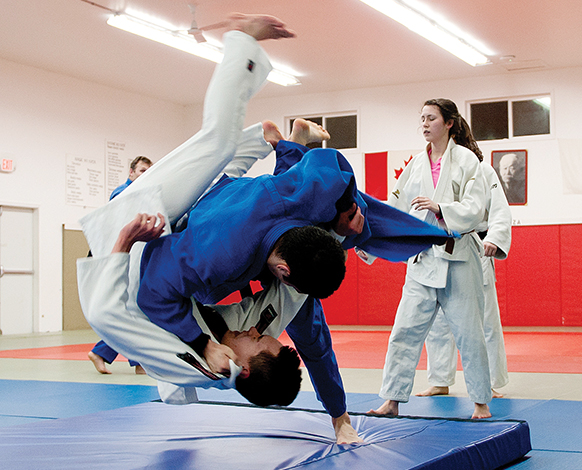 Daniel Henry throws Wyatt Huggins during a training session at Campbell River Judo Club.