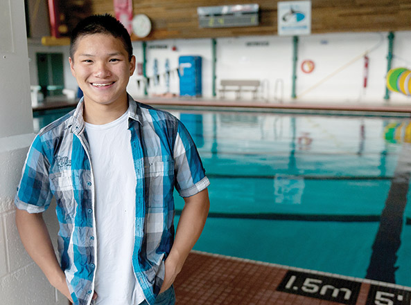 J.R. Rardon After living with a series of families in both China and Canada, 15-year-old Ian Ralston says he always feels at home in the swimming pool .